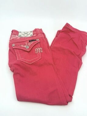Miss Me Jeans Womens Size 25 Pink Melon Low Rise Cropped Denim Embellished - Y2K